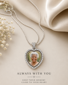 Custom Photo Memorial Necklace | Angel Wing Rhinestone Pendant | Sympathy Gift
