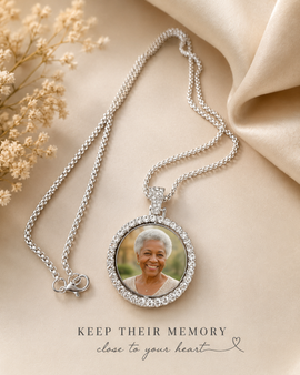 Custom Photo Memorial Necklace | Round Rhinestone Pendant | Personalized Keepsake Gift