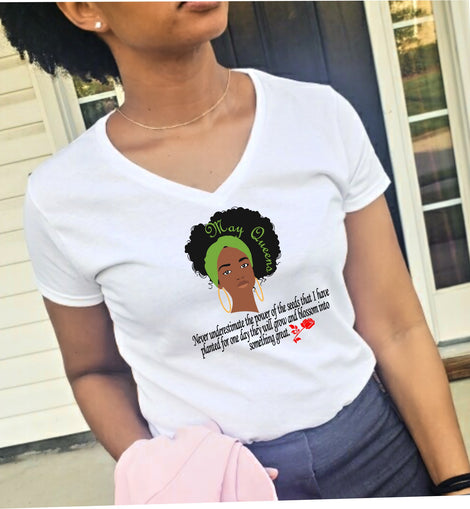 May White V-Neck Birthday T-Shirt